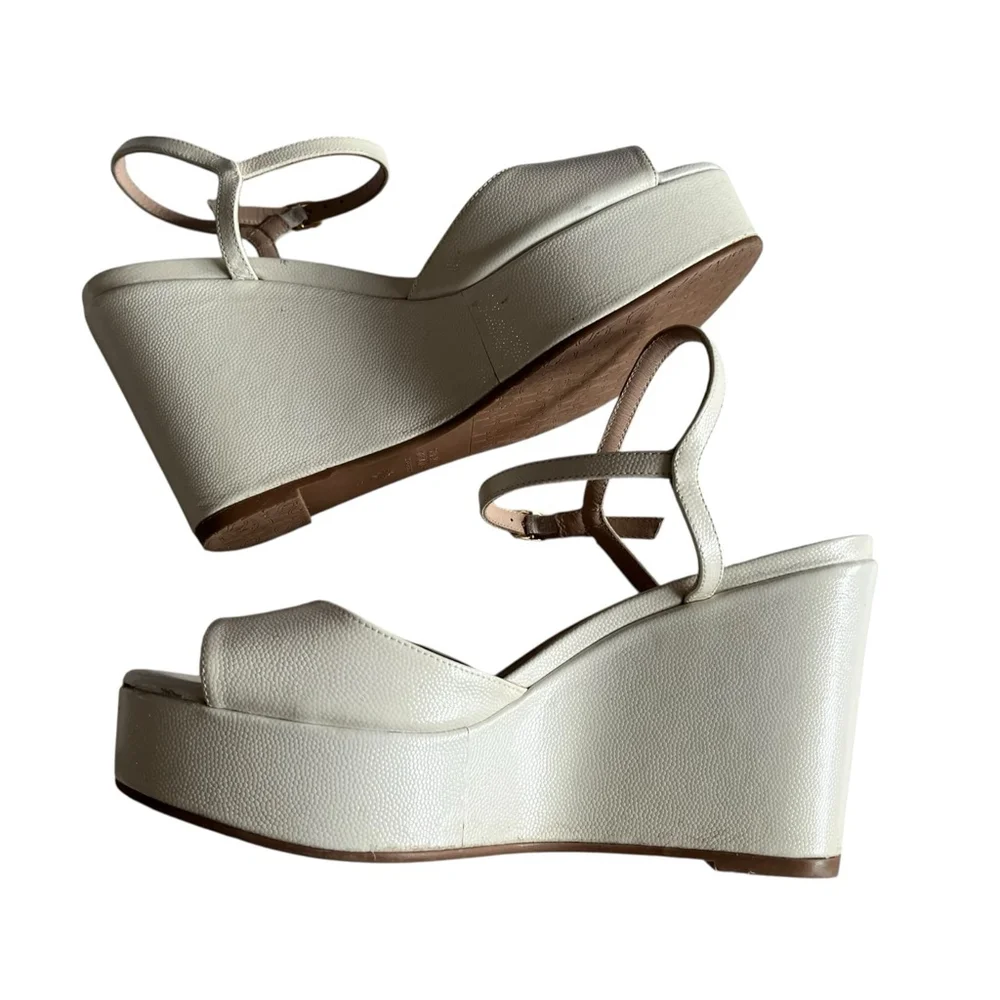 Stuart Weitzman White leather Platform Wedge Sandals Shoes 8 - Picture 2 of 6